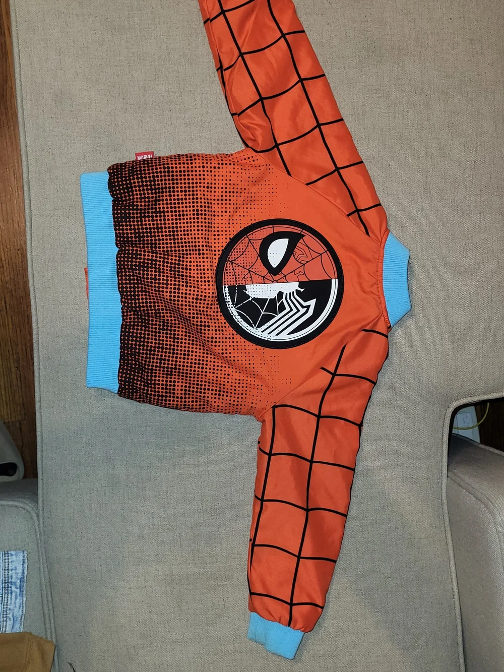 Disney Red and Light Blue Spider-Web Bomber Jacket - Picture 9 of 9